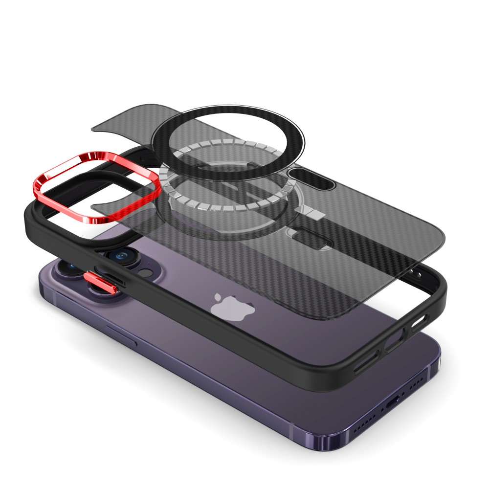 Husa Carbon Magnetica TelProtect pentru Iphone 15 Pro Negru-Rosu - 2 | YEO